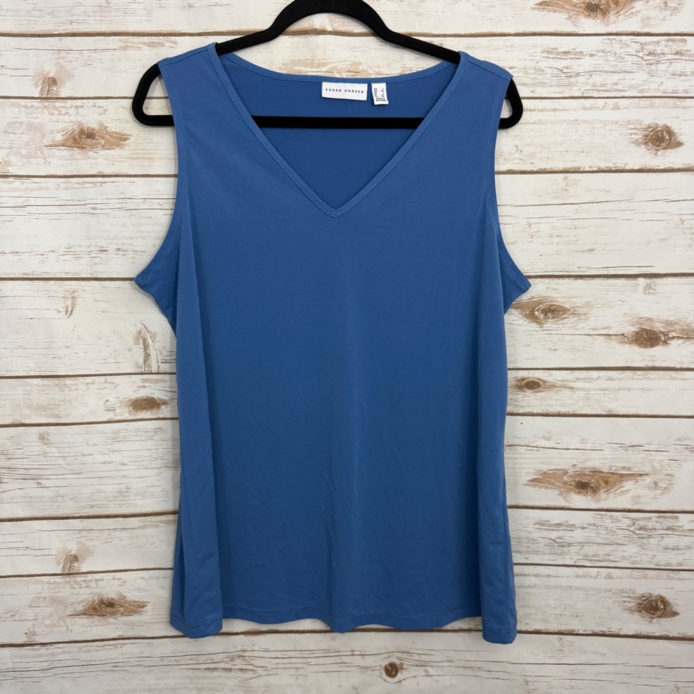 Susan Graver Blue  V-neck Sleeveless Tank Top